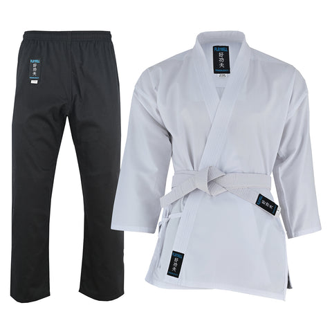 Karate Uniform Mixed: White / Black Trousers - 9oz - PRE ORDER