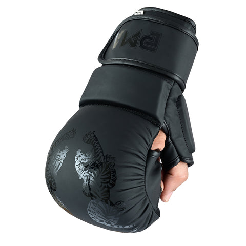 PMA Twin Tigers MMA Sparring Gloves & Shin Pads Set - Black