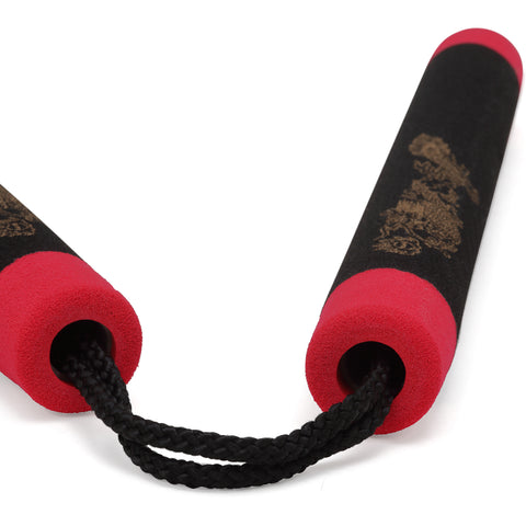 NR-005c: Foam Nunchaku with Cord Black Dragon With Red Tips - PR
