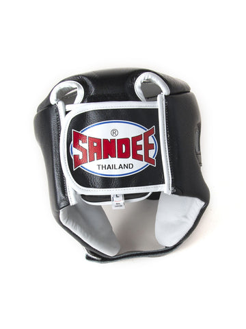 Sandee Open Face Muay Thai Leather Head Guard - Black
