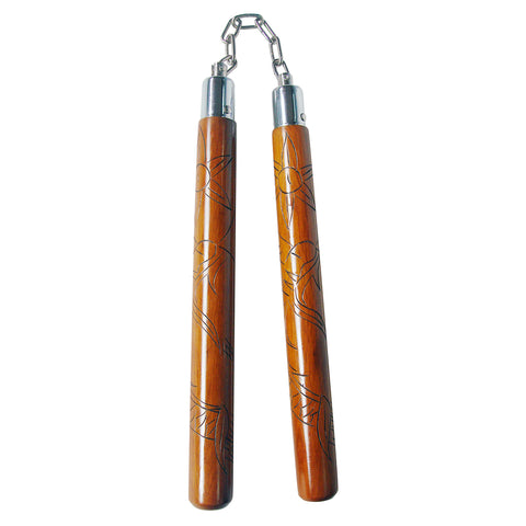 Deluxe Red Oak Carved Dragon Nunchucks B.B - C117