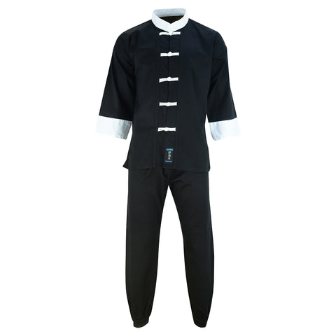 Adults Kung Fu Elite Microfibre Suit - Black/White