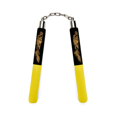 NR-031: Foam Nunchaku with Metal B/Bearing. Yellow / Black Drago