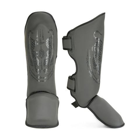 Pro MMA Stand Up Muay Thai Twin Tiger Shin Instep Guards - Grey