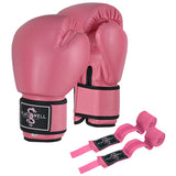 Boxing Glove Proffessional Leather : Pink - With Free Wraps