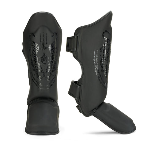 Childrens Muay Thai Twin Tiger Shin Instep Guards - Black