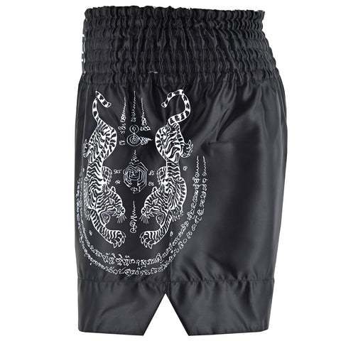 Twin Tiger Satin Muay Thai Competition Fight Shorts - Black/Whit