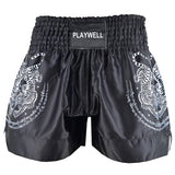 Twin Tiger Satin Muay Thai Competition Fight Shorts - Black/Whit