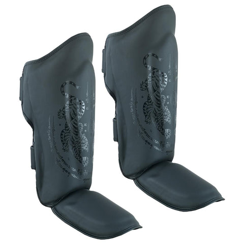 PMA Twin Tigers Muay Thai Boxing Gloves & Shin Pads Set - Black