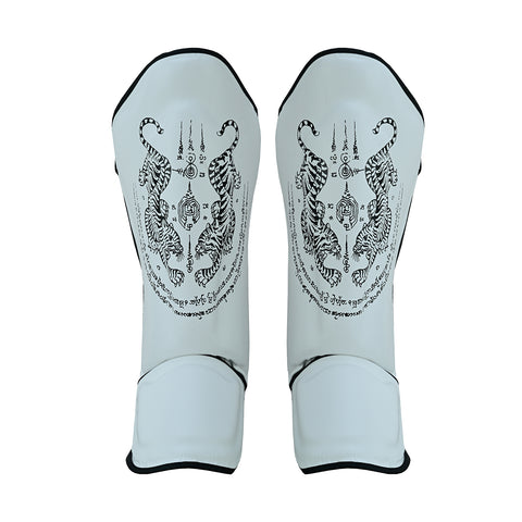 PMA Twin Tigers Muay Thai Boxing Gloves & Shin Pads Set - White
