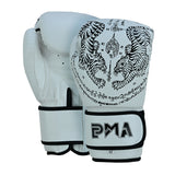 Twin Tigers Muay Thai Boxing Gloves, Shin Pads & Shorts - White
