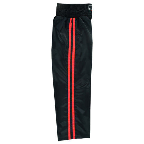 Adults Full Contact Black Satin Kickboxing Pants With Stripes