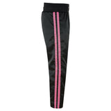 Ladies Black Satin Kickboxing Trouser - With 2 Pink Stripes